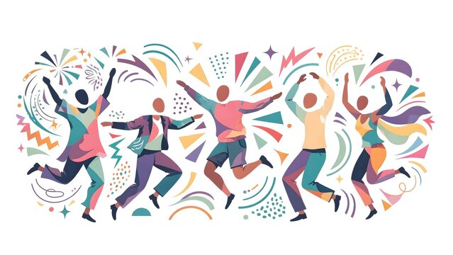Abstract Minimalist Illustration of Anonymous Group of People Celebrating Together, Concept for Teamwork Success, Community Joy, Friendship, Party, Unity, and Positive Energy, Flat Vector Graphic