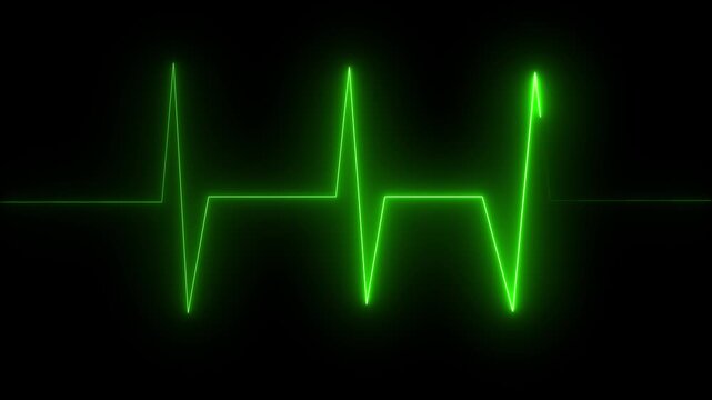 Bright Green Neon Heartbeat Line on Black Background electrocardiogram pulse