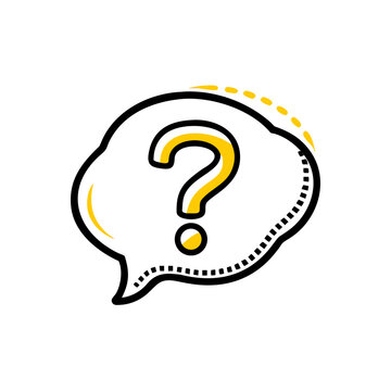 Speech bubble with question mark icon vector doodle style.