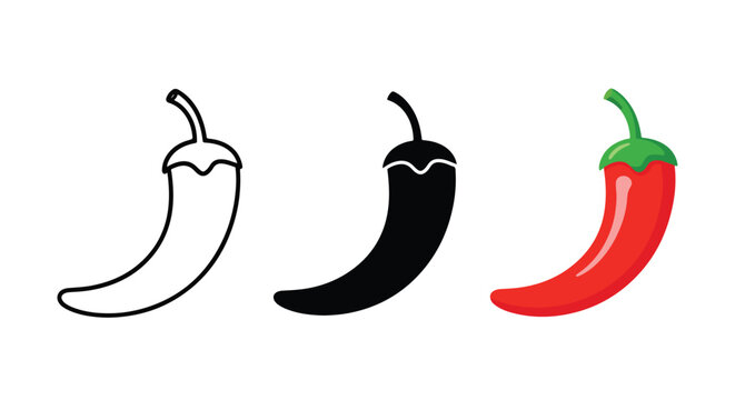 Red chili pepper vegetable icon set - SVG and PNG icons - Vector Icons and Stickers - PNG, SVG, EPS - Glyph and solid icon set - Icon vector - Flat Design Icon - line icon set