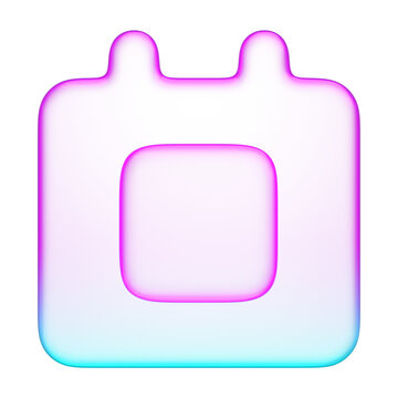 Pastel holographic calendar icon with smooth pink and cyan neon soft gradient. Translucent fluid glossy design element suited for event planner, date reminder, or appointment interface button