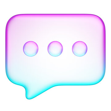 Pastel holographic speech bubble chat icon with smooth pink and cyan neon soft gradient. Translucent fluid glossy design element suited for dialogue conversation, messenger