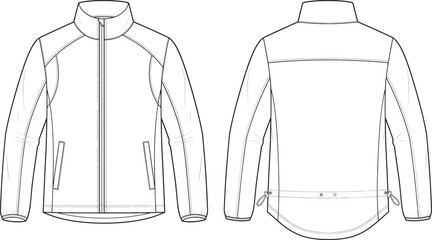 Black and white vector fashion flat sketch of a sports jacket with front and back view. © urmilarani