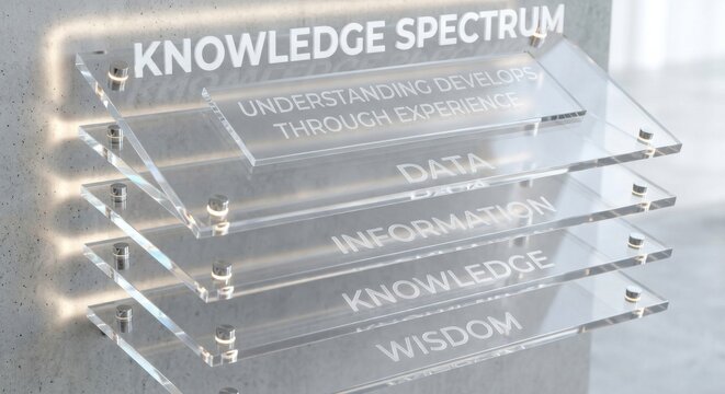 Transparent Acrylic Layers Displaying Knowledge Spectrum From Data To Wisdom