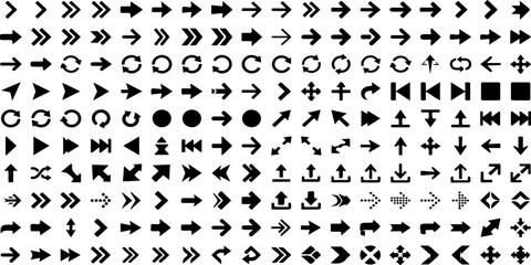 Fototapeta premium Arrow Collection: A comprehensive assortment of arrows, encompassing various styles, directions, and symbol representations, offering versatile graphic elements for navigation, direction.