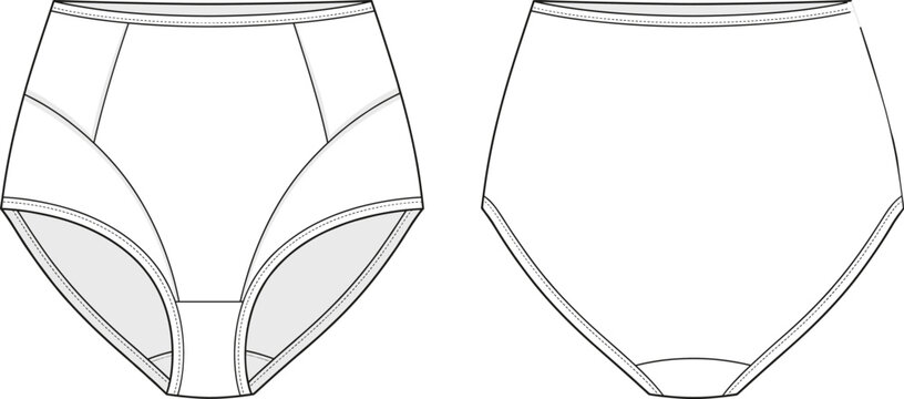 High waisted briefs fashion flat sketch technical drawing template vector illustration for apparel clothing design production