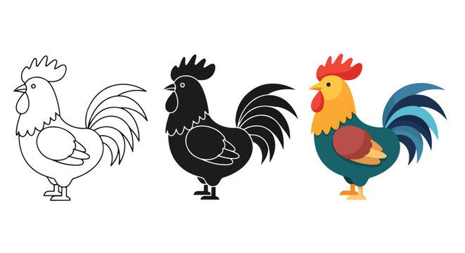 Farm rooster bird silhouette vector icons - Clipart, Glyph and solid icon set, Flat Design Icon, line icon set, Flat Vector icon, icon, Editable stroke icon, Modern icon collection