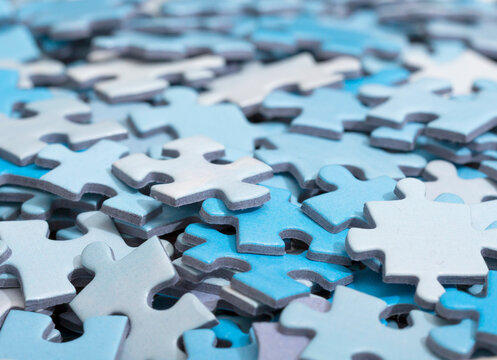Set of puzzle pieces in colors.