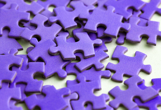 Set of puzzle pieces in colors.