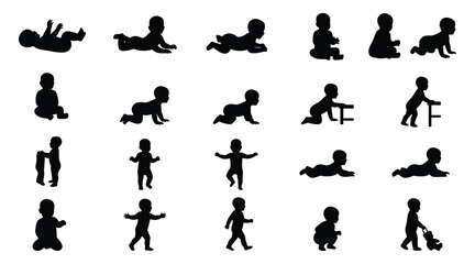 Obraz premium Set of baby silhouettes in various poses and stages of development