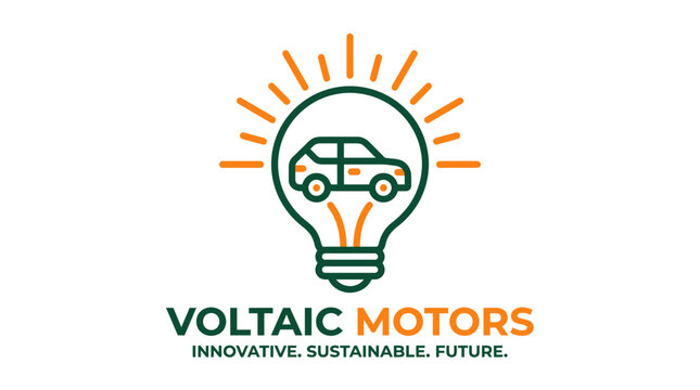 Voltaic Motors logo design with lightbulb and car icon.