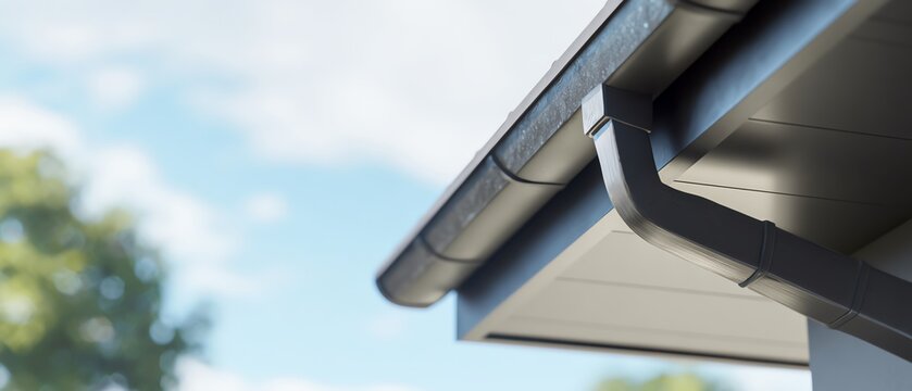 Close-up of modern roof guttering system.