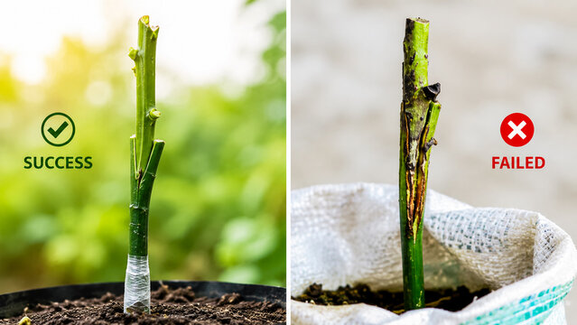 Comparison of successful and failed plant grafting techniques.