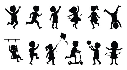 Fototapeta premium Set of silhouettes of children playing