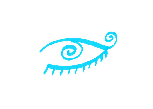 Abstract stylized eye doodle illustration in cyan with abstract illustration handdrawn minimalist creative artistic eyelashes perception isolated background decorative whimsical