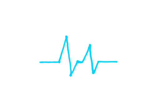 Cyan hand drawn heartbeat pulse line sketch icon with heartbeat isolated waveform frequency medicine diagnosis hospital emergency stylized artistic creative minimalist