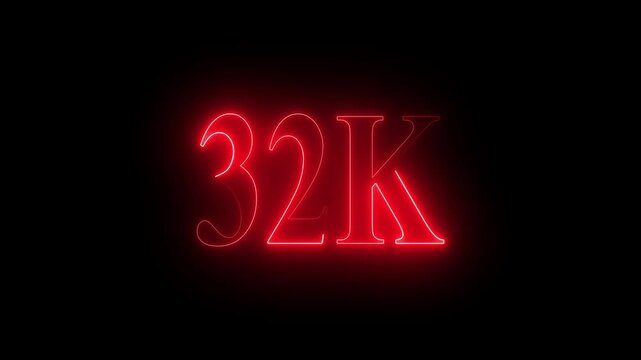 Red Neon 32 K Number Glowing on Black Background thirty two thousand count