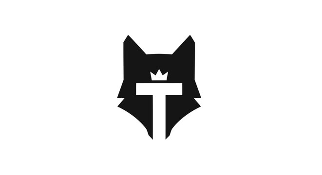 Black wolf head silhouette with crown and letter T.
