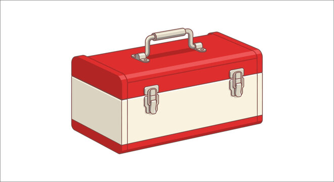 Red toolbox with silver latches and handle a vector illustration on a white background tool box