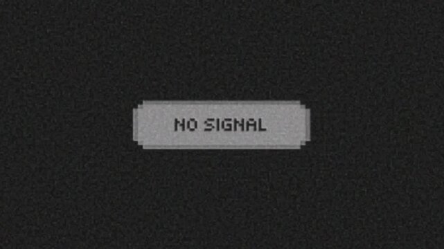 A classic television screen displaying a clear 'NO SIGNAL' message, immersed in an environment of grainy static and visual interference, indicating a lost connection or a technical glitch