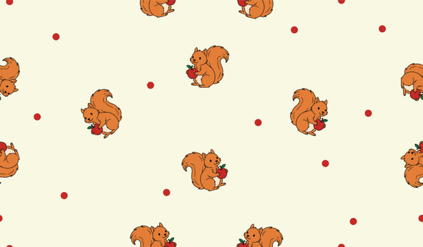 squirrel sitting and holding a whole apple pattern background
