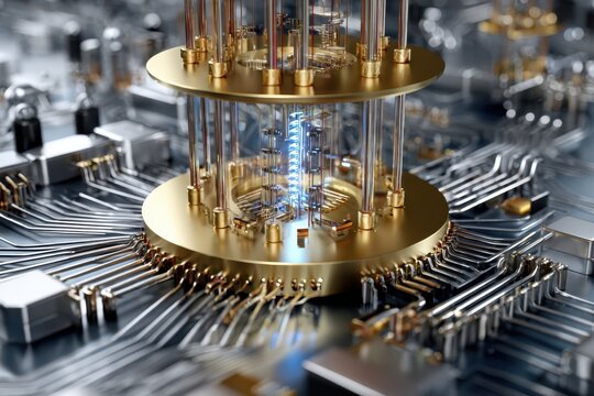 Advanced quantum processor in a high-tech circuit environment showcasing intricate design