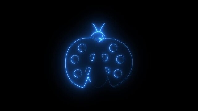 Glowing blue neon ladybug icon on dark background