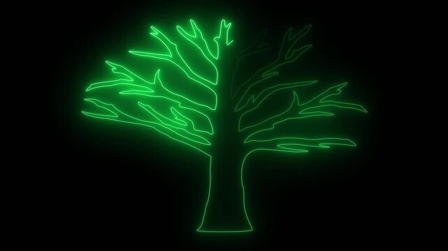 Glowing green neon tree outline on black background