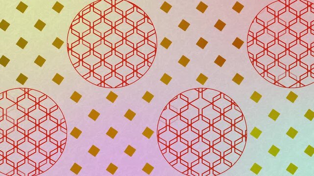 金色の和風の柄と赤いマークのモーショングラフィックス、4K画質のループ素材