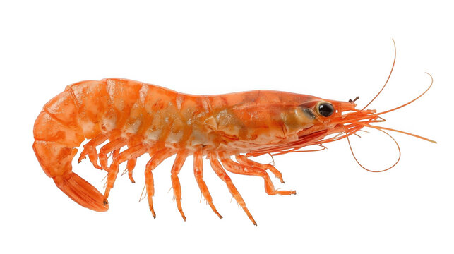 Cooked orange shrimp isolated on white. Fresh seafood prawn for culinary menu design.