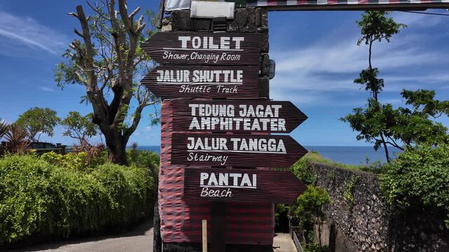 Wooden directional signpost at Gunung Payung Beach, Bali