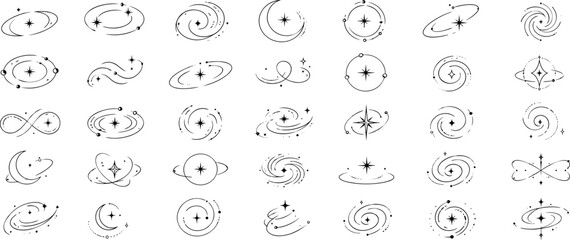 Cosmic Swirls Vector Collection – 35 Luxury Orbit, Galaxy and Celestial Line Ornament Symbols © VectorFoundry