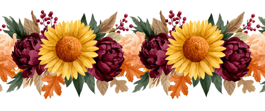 Hand Painted Fall Flowers Decorative Design