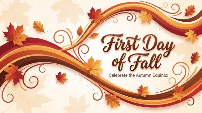 Elegant autumn equinox banner design celebrating the first day of fall with vibrant leaves