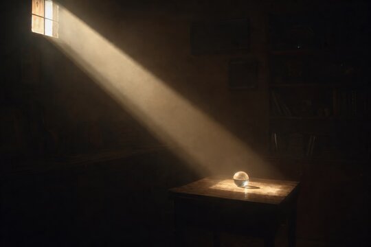 A single beam of light cuts through dust, illuminating one object while everything else fades &mdash; pure focus made visible.
