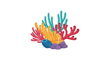 Obraz premium Colorful Coral Reef Illustration Marine Life.