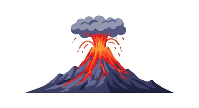 Erupting volcano with lava and smoke.