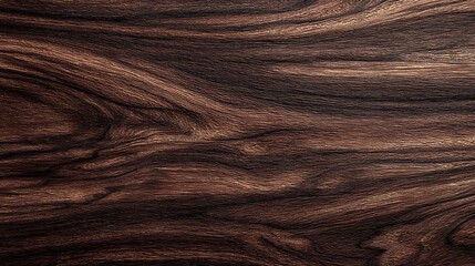 Fototapeta premium dark walnut wooden surface texture, rich deep brown tones with flowing grain lines, polished furniture finish, seamless horizontal composition, elegant interior material background, product