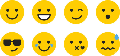 Naklejka premium Set of Yellow Emoji Face Icons for World Smile Day Social Media Elements