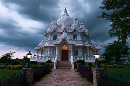 Jain Temple in Houston Texas Under Dramatic Skies