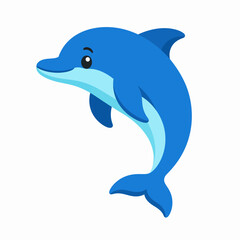 Fototapeta premium Happy Blue Dolphin Illustration: A cheerful blue dolphin leaps joyfully, its cartoonish charm and vibrant color bringing a sense of playfulness and the wonders of the ocean.