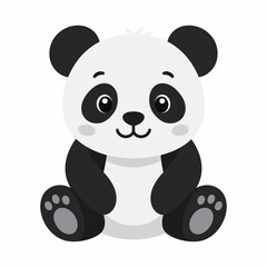 Fototapeta premium Cute Panda Illustration: A charming, cartoon-style illustration of a baby panda sitting happily with big eyes and a sweet smile.