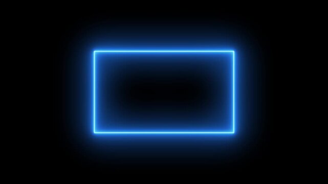 Bright neon glowing frame, zigzag line loop animation isolated on black background. Rectangle shaped glowing illuminated frame design template for multiple uses.