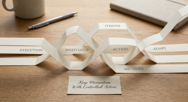 Paper Chain Model Showing Business Strategy Concepts Speed Loop Action Measure Iterate Keep Momentum