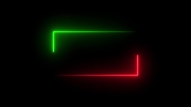 Bright neon glowing frame, zigzag line loop animation isolated on black background. Rectangle shaped glowing illuminated frame design template for multiple uses.