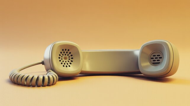 Vintage telephone handset with coiled cord, retro analog phone receiver on beige background, classic telecommunication equipment for customer support