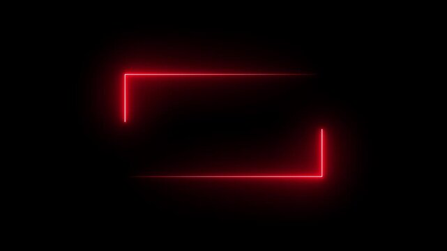 Bright neon glowing frame, zigzag line loop animation isolated on black background. Rectangle shaped glowing illuminated frame design template for multiple uses.