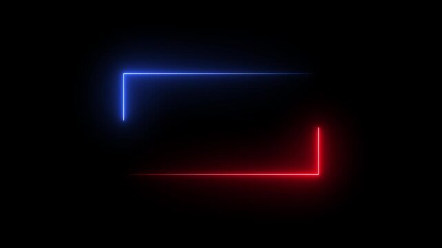 Bright neon glowing frame, zigzag line loop animation isolated on black background. Rectangle shaped glowing illuminated frame design template for multiple uses.