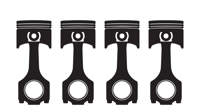 Automotive engine piston silhouettes, set of four black car motor pistons with connecting rods, industrial mechanical engine parts vector illustration