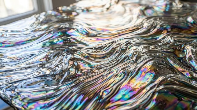 An abstract close-up of iridescent soap bubbles with swirling colors and light refractions